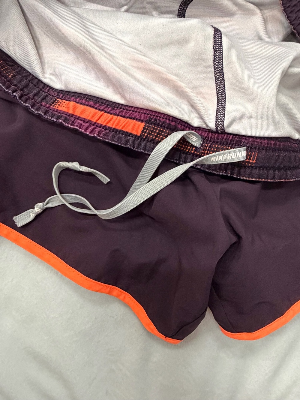 Nike Women’s M Purple Athletic Dri-Fit Running Shorts w/ Orange Trim & Zipper - Picture 5 of 8